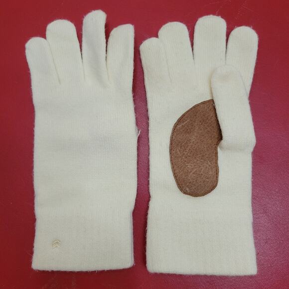 Women's Aris Isotoner 56081 Cream Acrylic Knit with Leather Palm Driving Gloves - Picture 1 of 5
